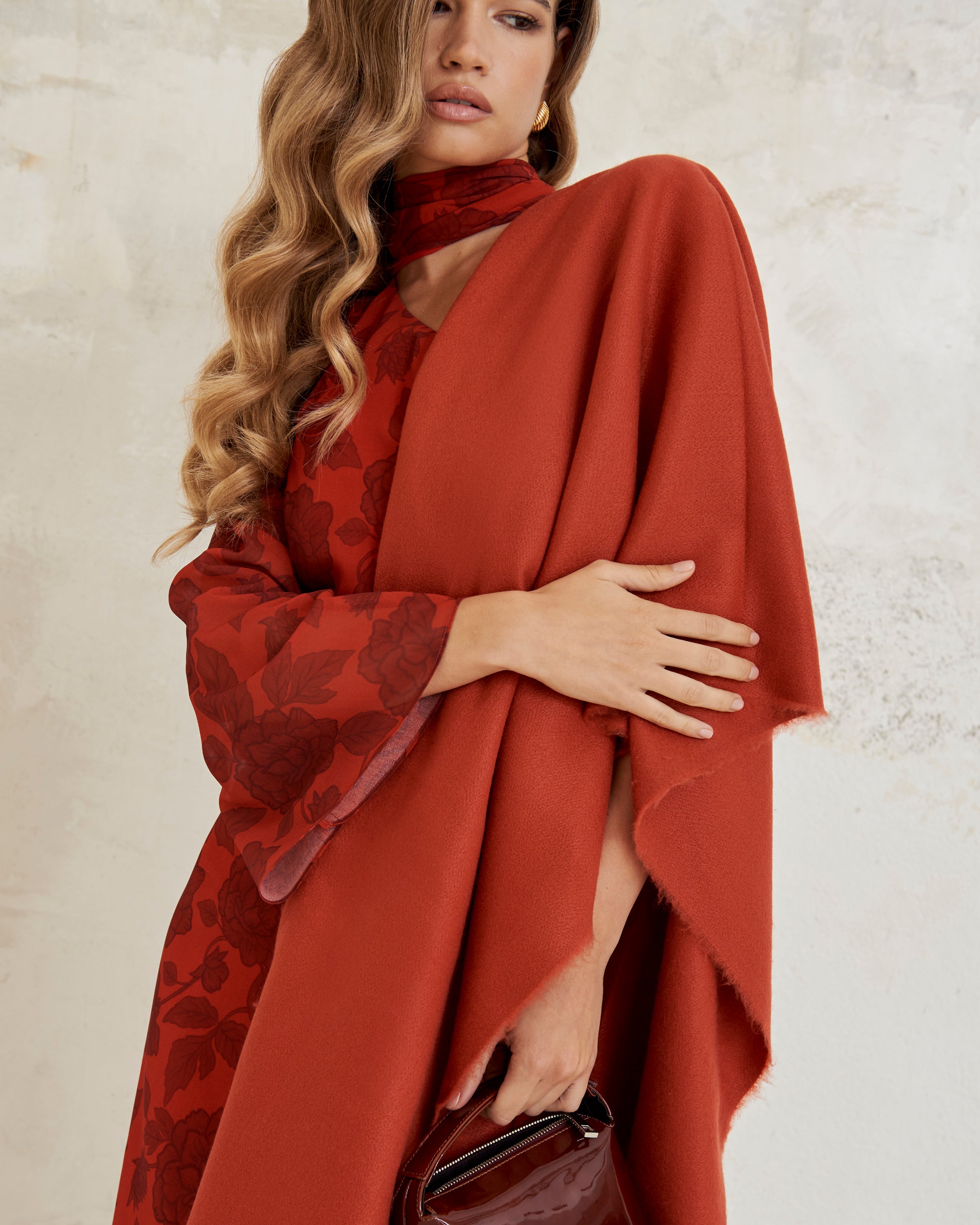 Russet Orange Mohair Shawl