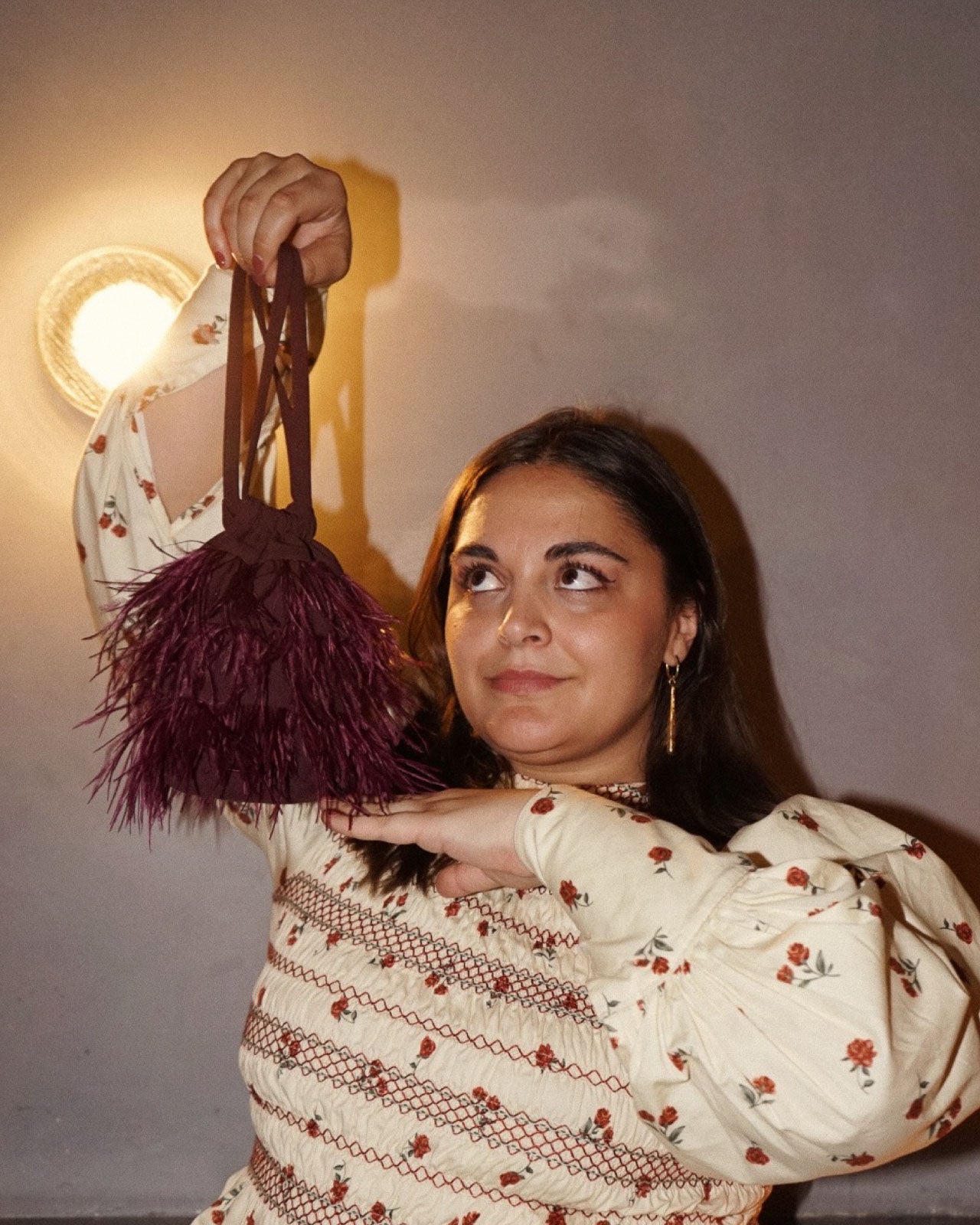 Bruna Feathers Aubergine Bag