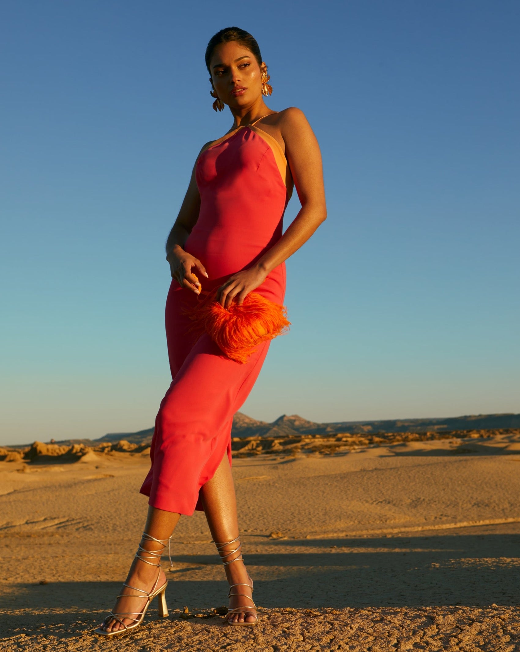 Vestido Pia Rosa y naranja