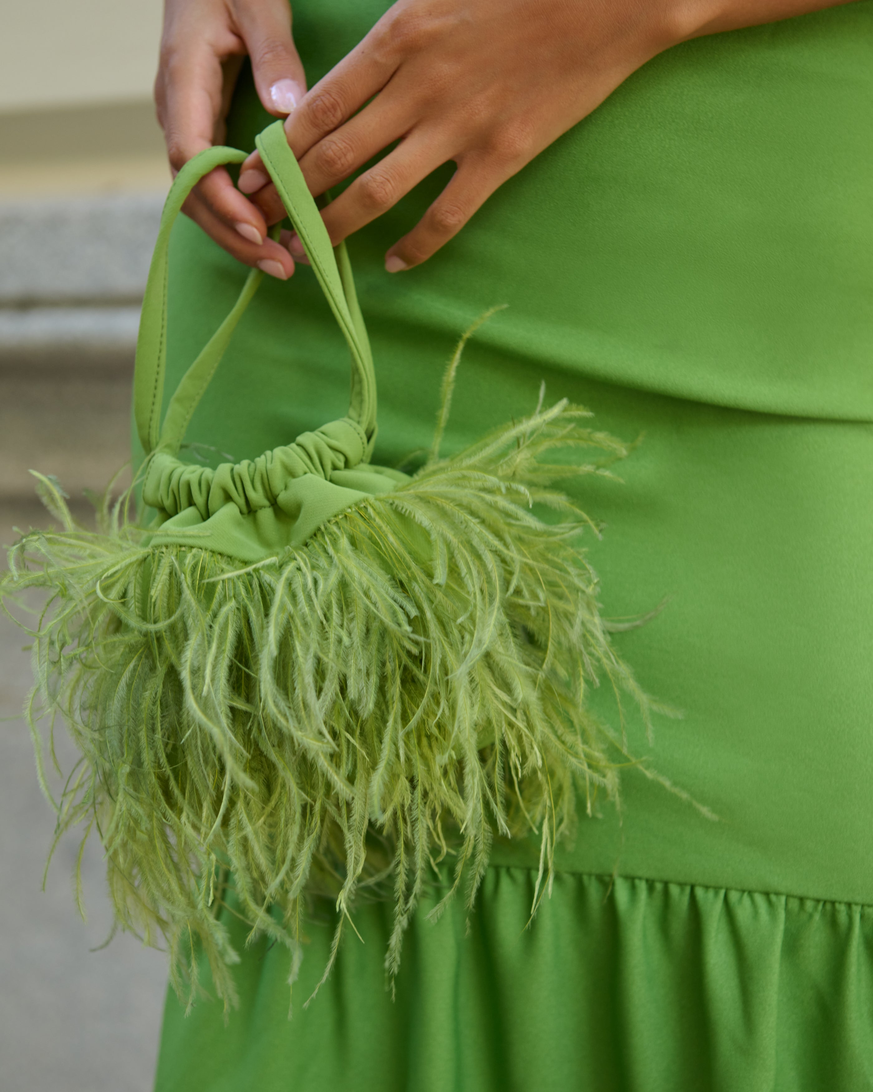 Bruna Feathers Petite Lime Bag