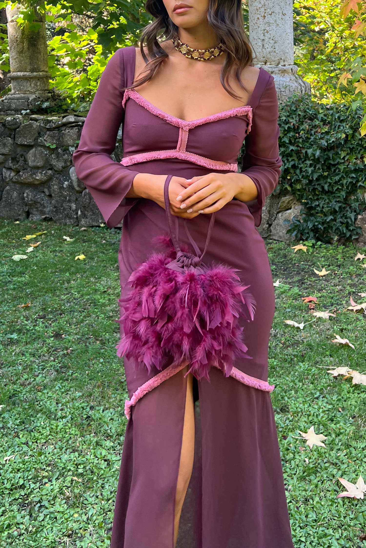 Bolso Bruna Plumas Cereza