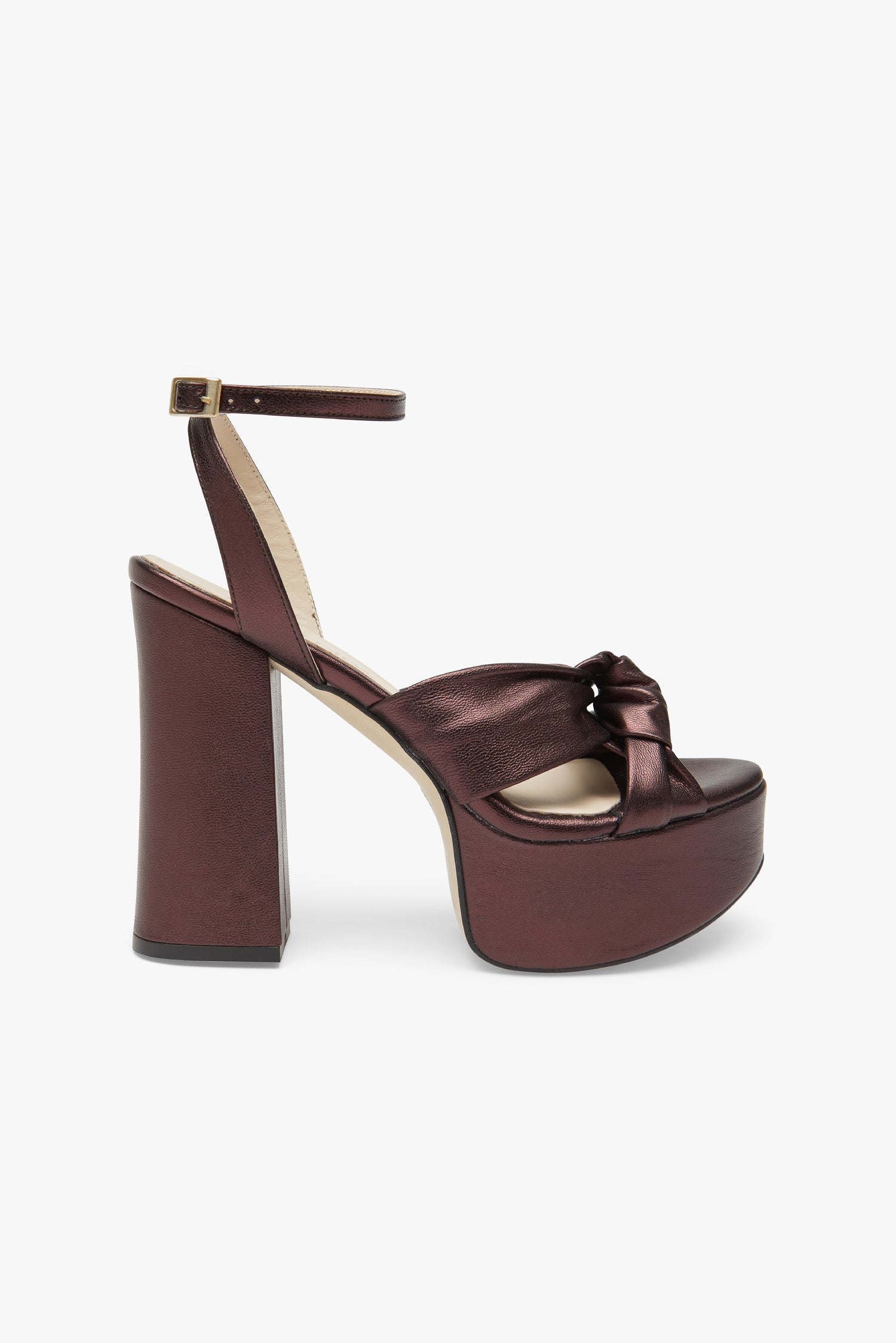 Greta Block Burgundy Metal Sandals