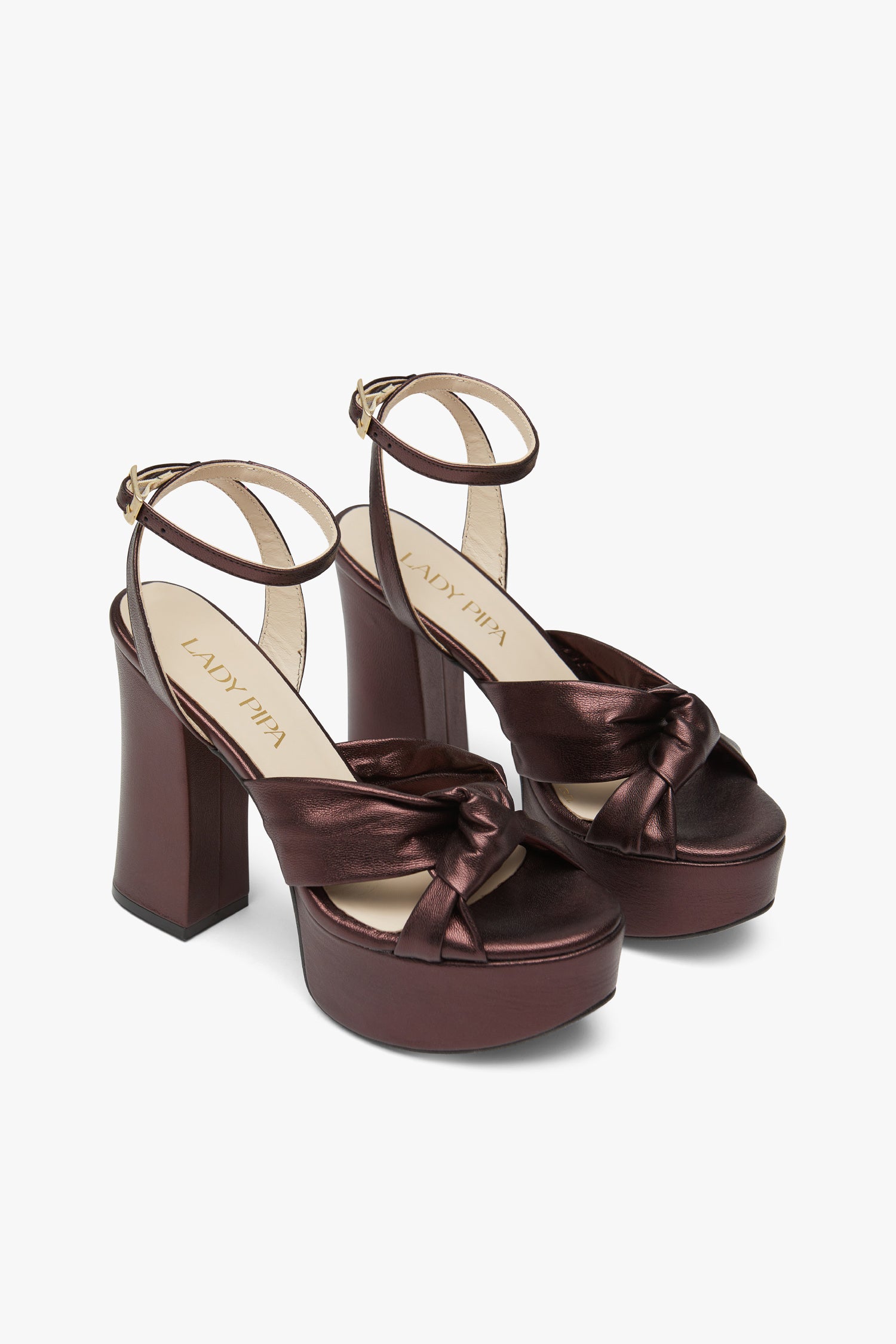 Greta Block Burgundy Metal Sandals
