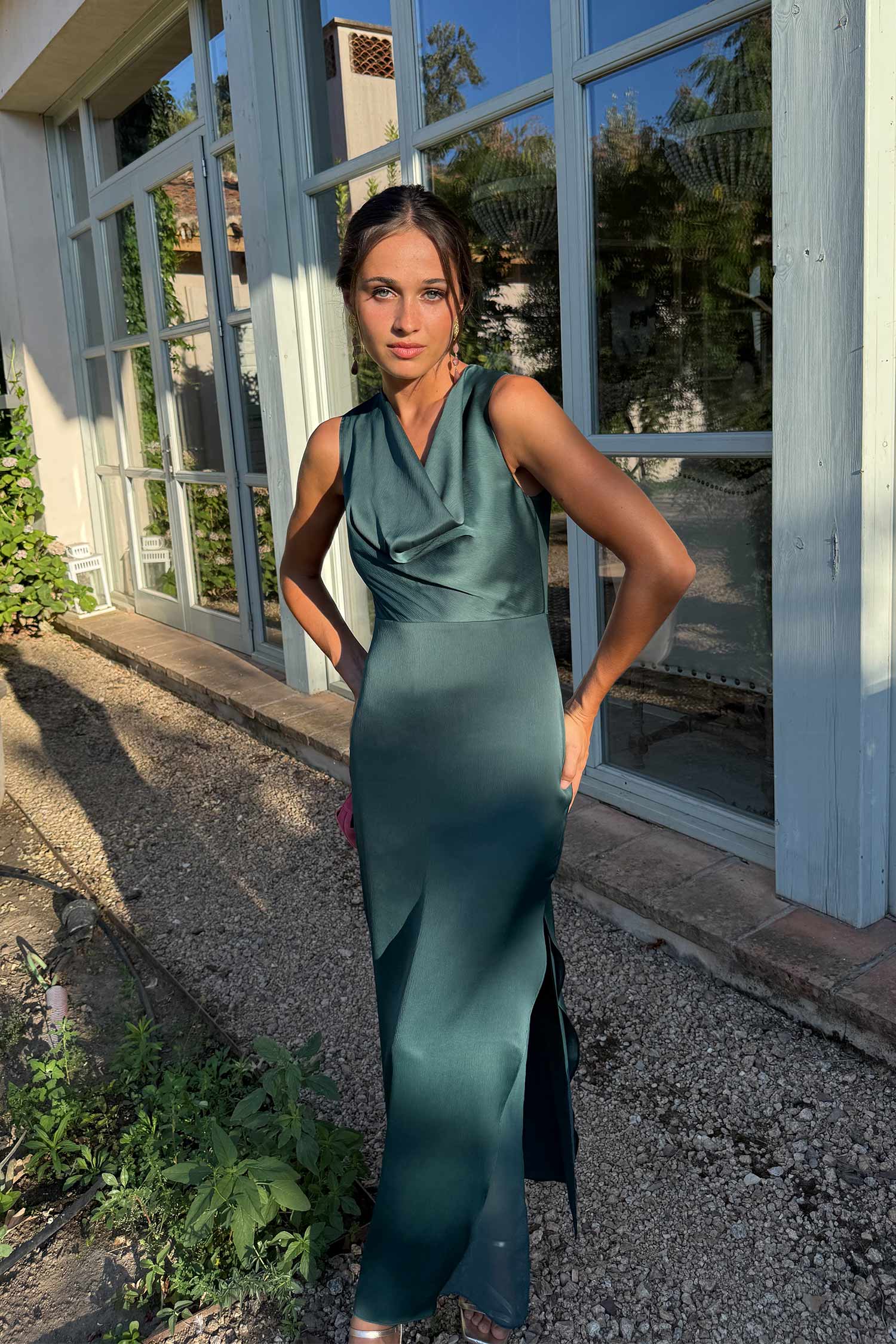 Vestido Palazzo Petróleo