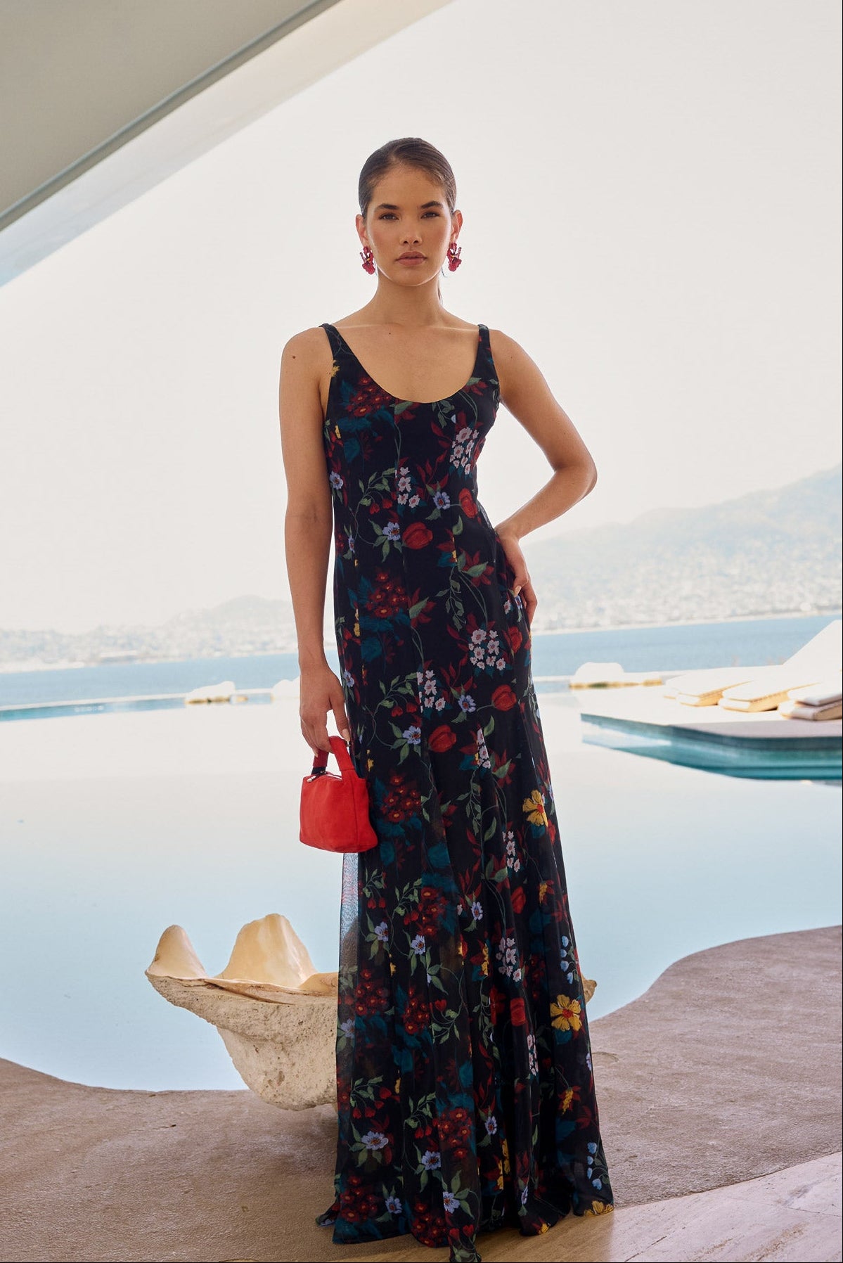 Vestido Ondina Flores Negro