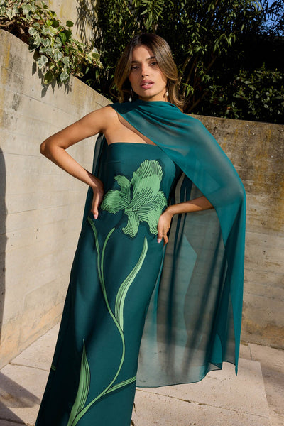 shawl with green dress Tosca Bottle The ombre design 2024CORE Color:COBALT-COMBO Kenya Dark Green Midi