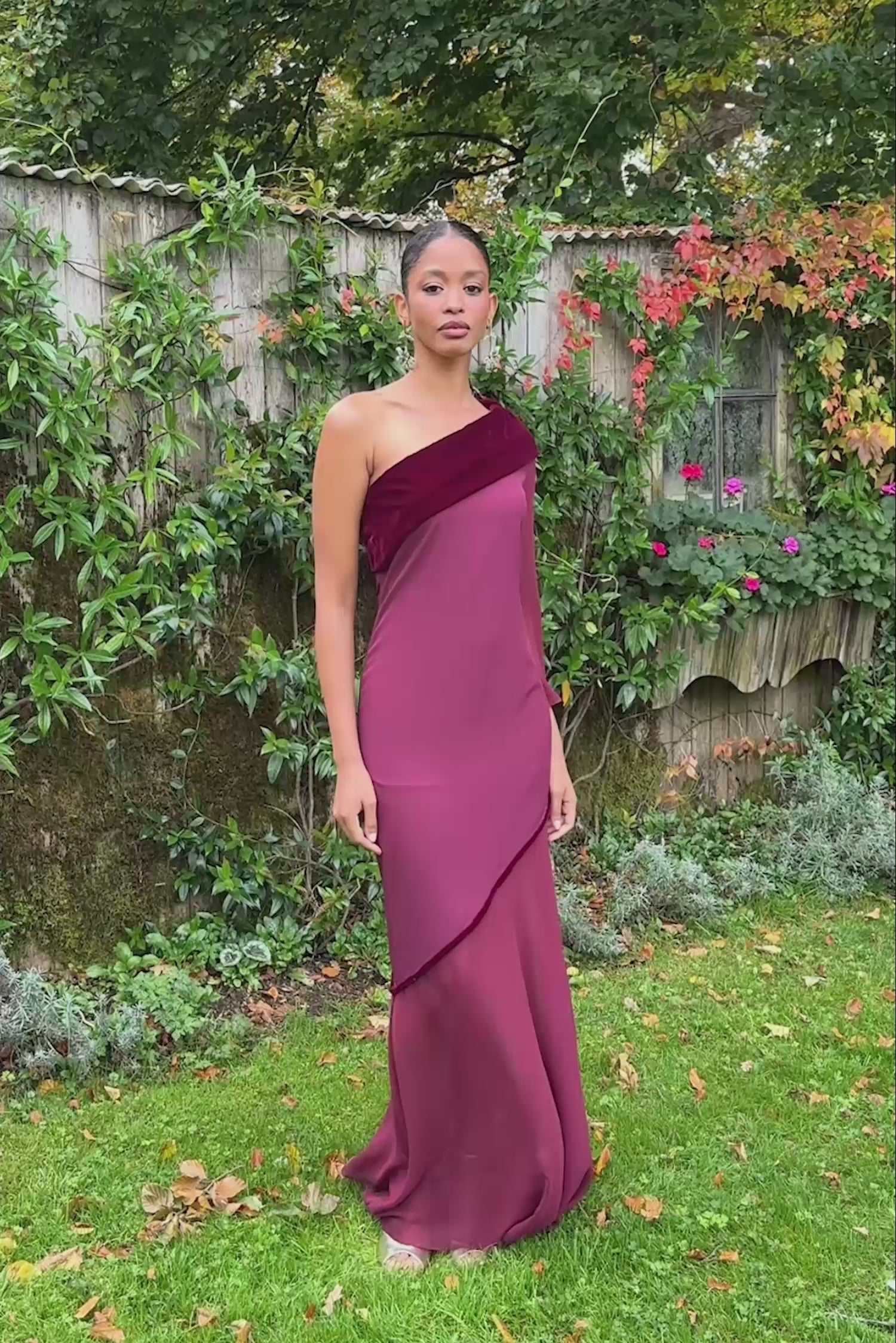 Asymmetric Midi Dress with Chiffon, Long Sleeves, Velvet & Side