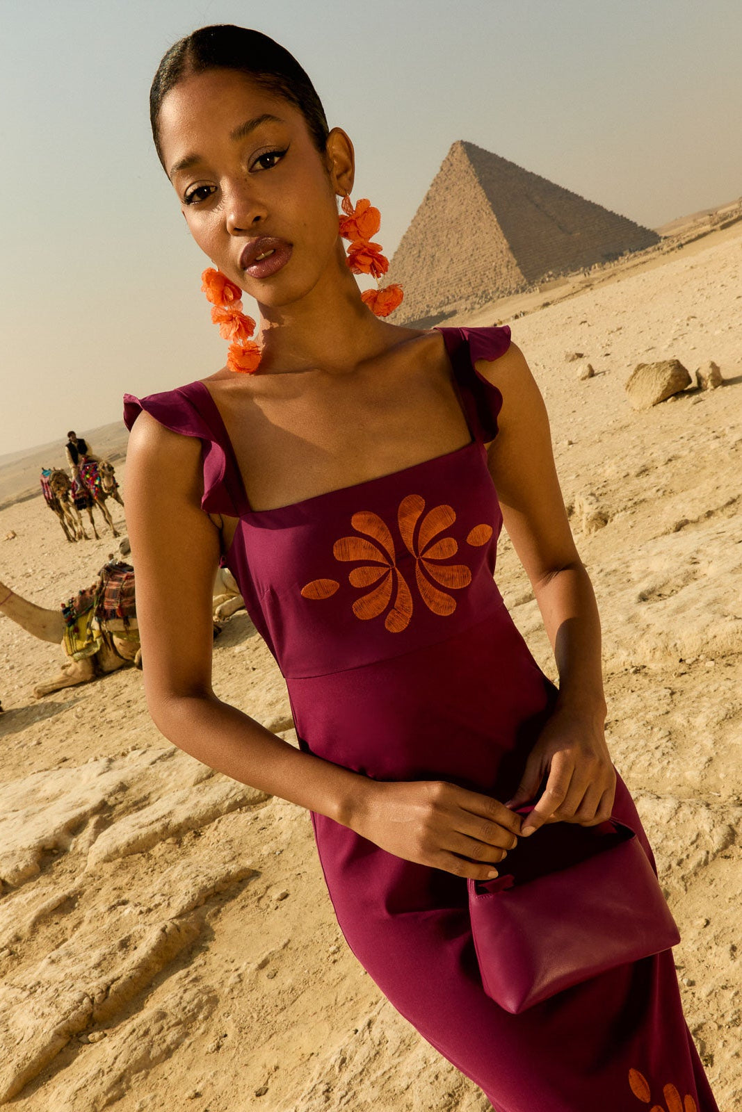 Samira Embroidery Wine Dress