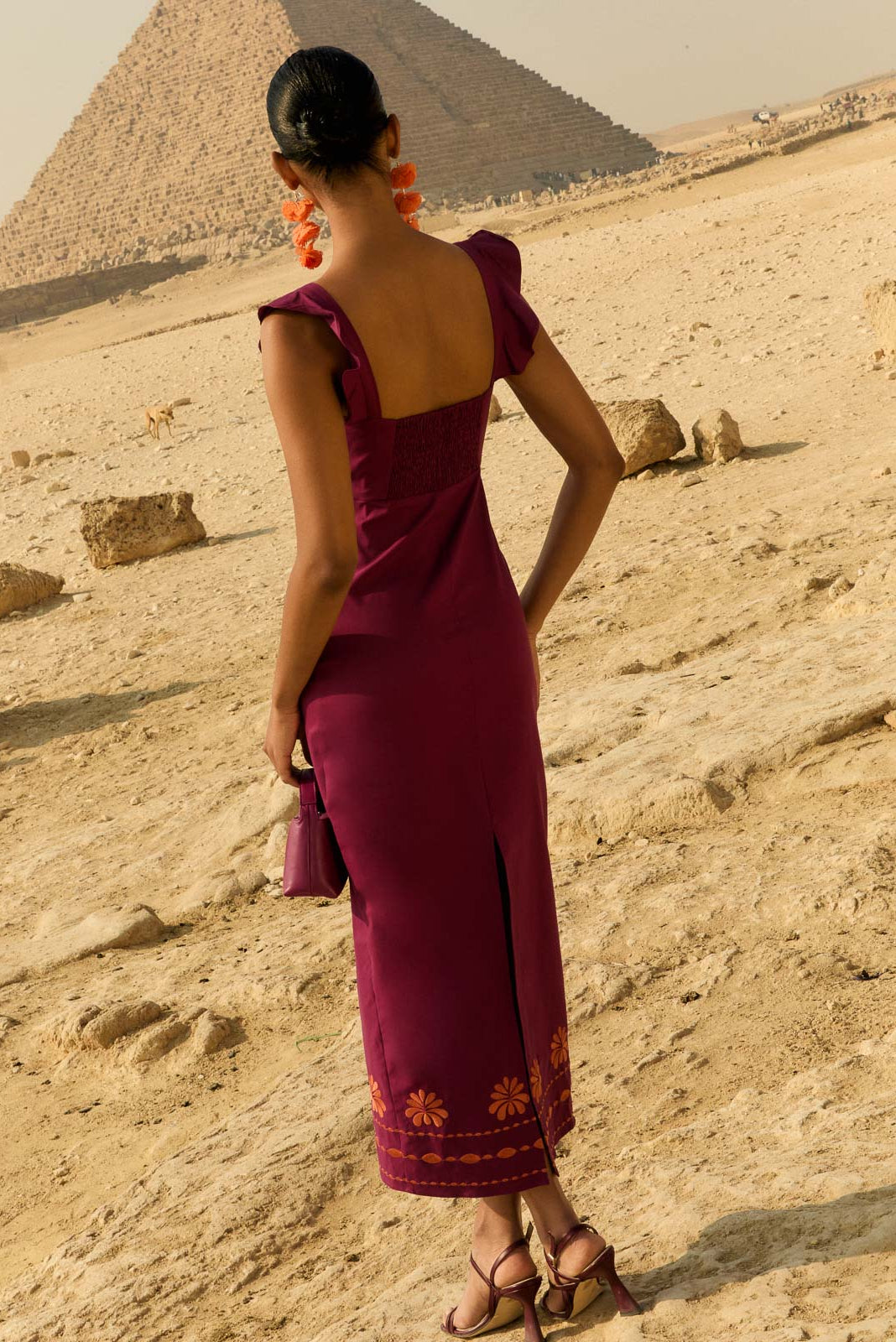 Samira Embroidery Wine Dress