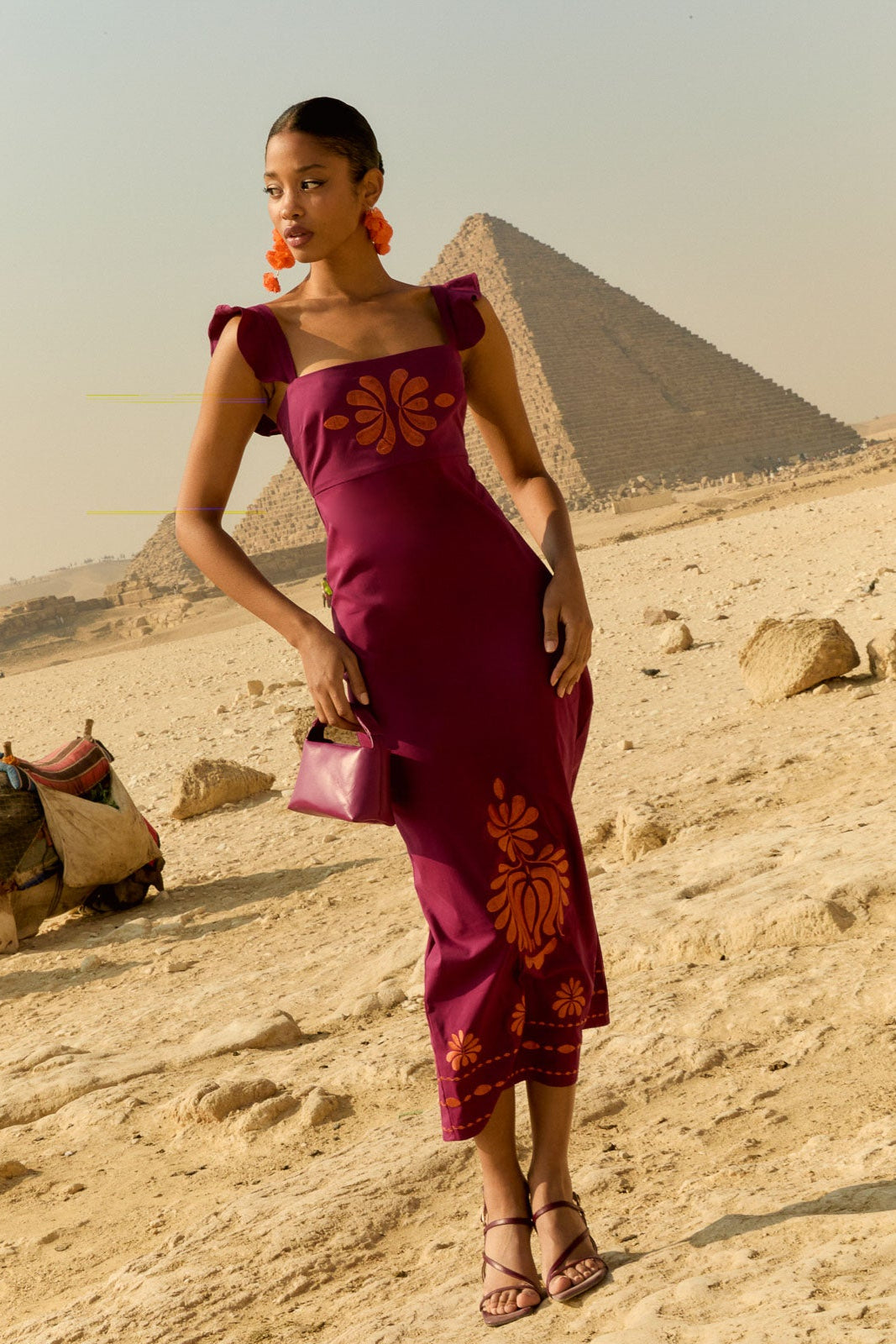 samira midi dress Clothing: Midi Dresses: 'Samira' Pink Chiffon Button Midi Dress