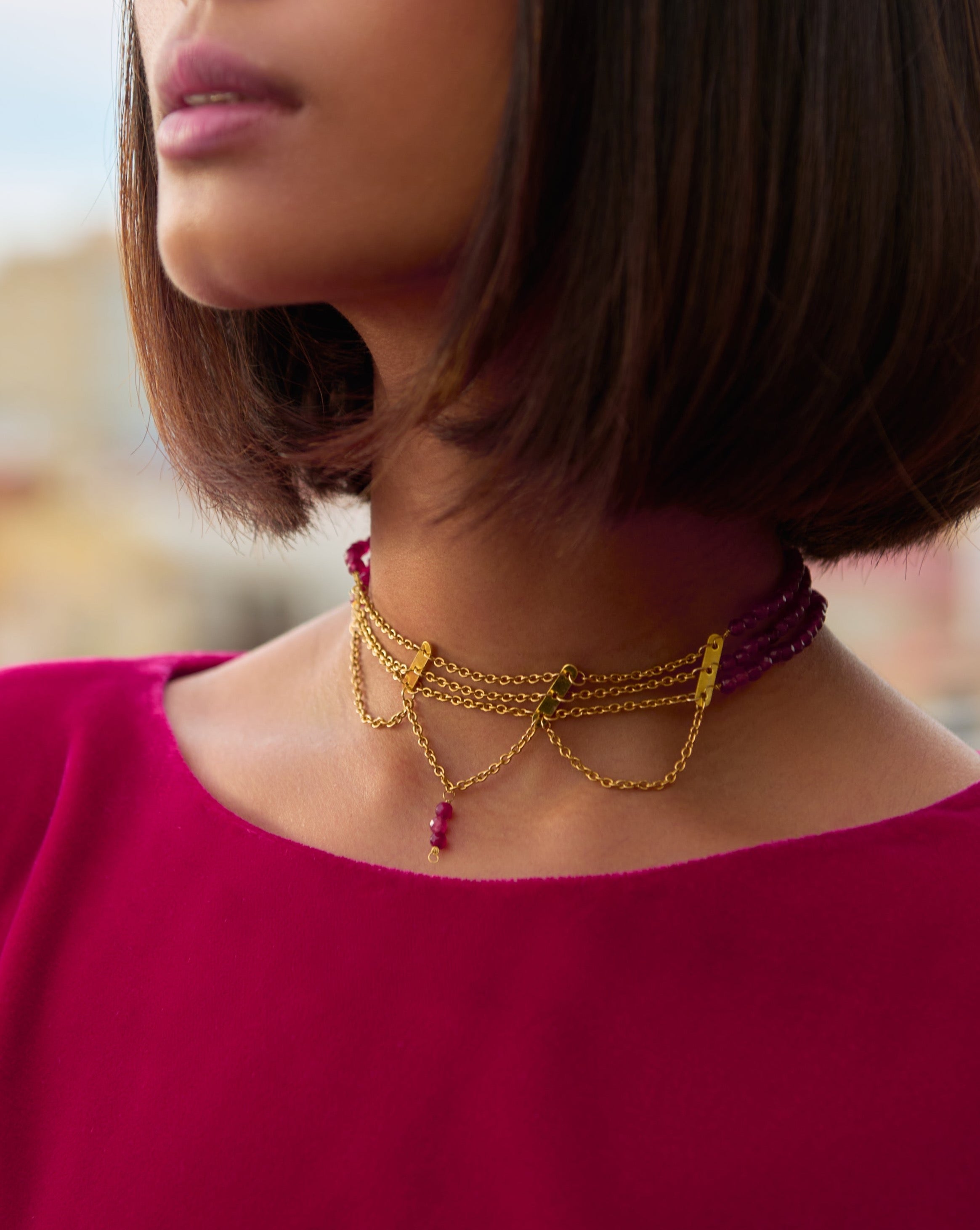 Belle Gold and maroon Choker by Olivia & Cloe