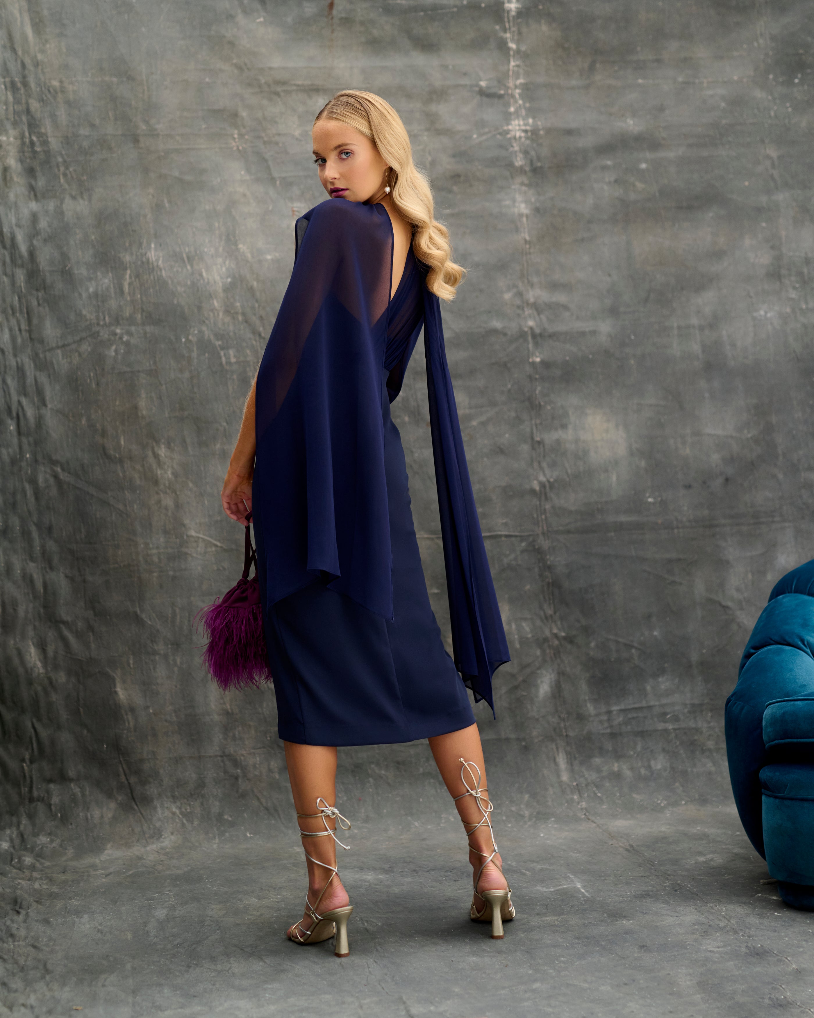 Navy blue best sale dress with cape