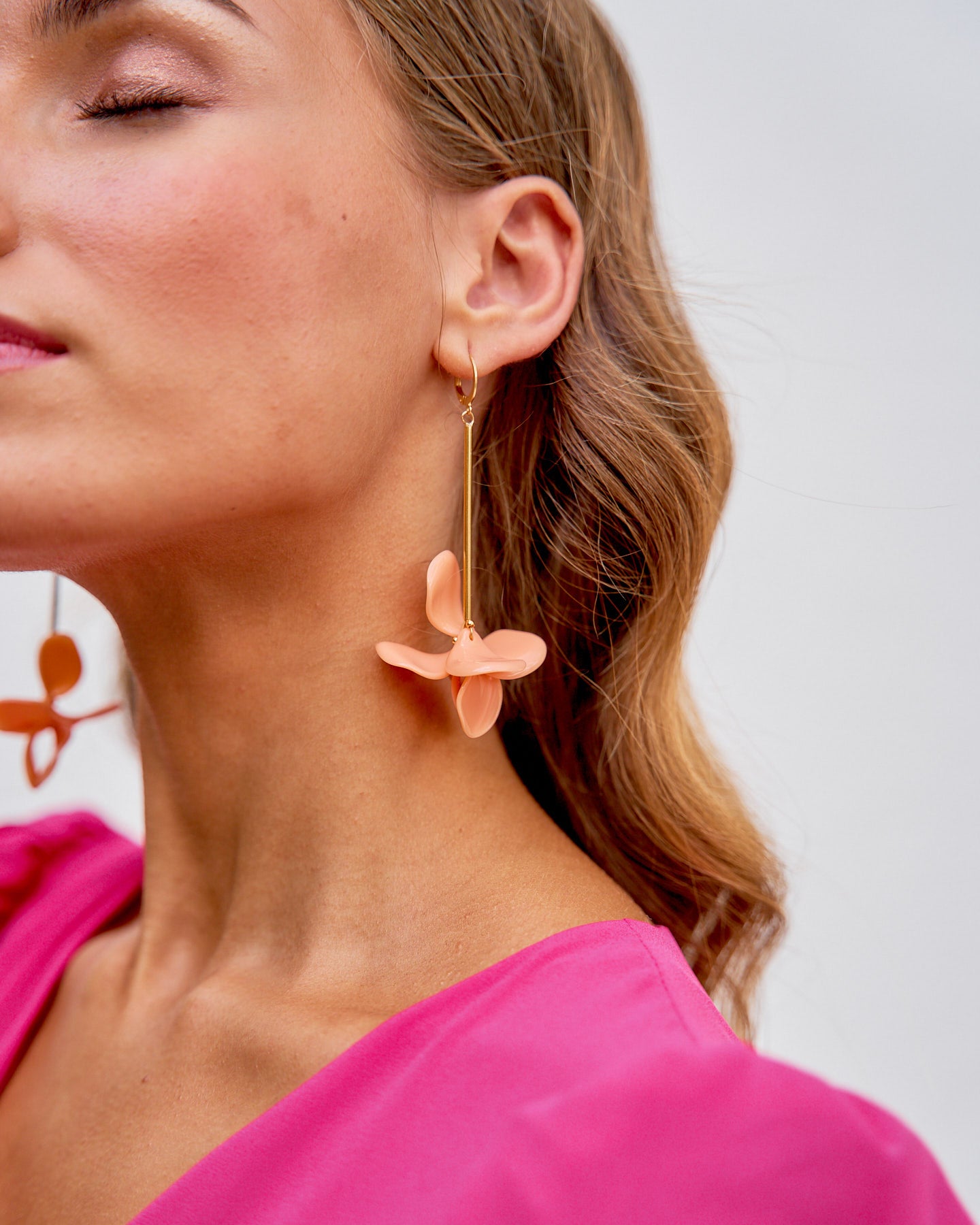 Dangling Petal Peach Earrings by Malababa